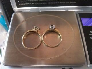 Antique 14k & 18k yellow gold diamond rings Pair but not a set,  size 6.  5 7