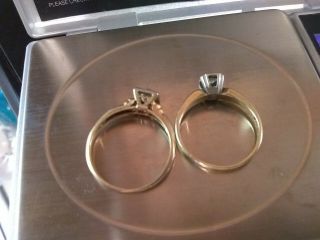 Antique 14k & 18k yellow gold diamond rings Pair but not a set,  size 6.  5 8