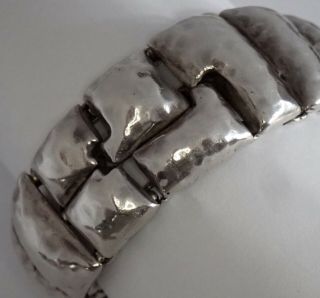 Unusual Vintage Modernist Signed Hand Wrought Sterling Silver Puzzle Bracelet