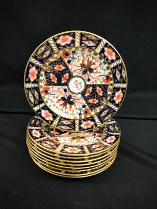 Rare 9 Antique Royal Crown Derby Imari 6299 Salad Plates Witches Pattern