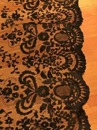 Vintage Rectangular Spanish Black Lace Veil Mantilla Shawl Scarf 70 