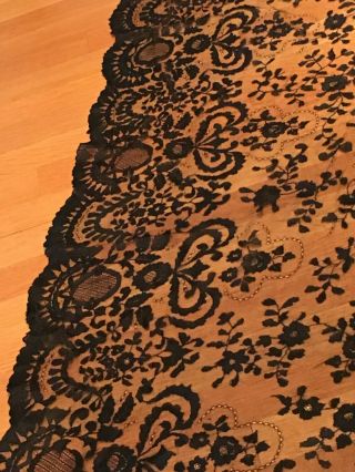 Vintage Rectangular Spanish Black Lace Veil Mantilla Shawl Scarf 70 