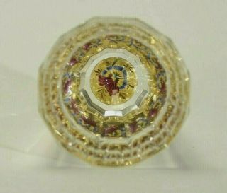 Antique Bohemian Zwischengoldglas Facet Cut Shot Glass W Flower Gold Foil