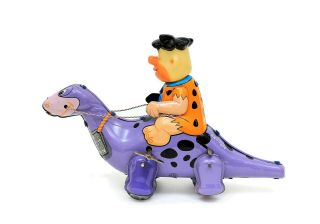 Vintage Marx Linemar Flintstones Fred Riding Dino Dinosaur Tin Wind - Up