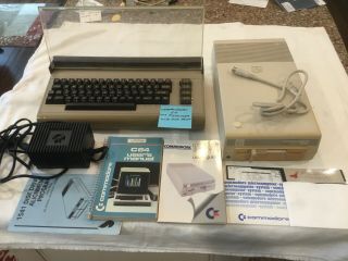 Vintage Commodore 64 With Cover,  1541 Disk Drive,  Power Supply,  Manuals