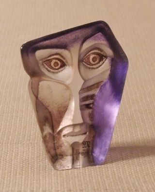 Vintage Purple Lavender Etched Art Crystal Mask Masq Mats Jonasson Sweden 113f
