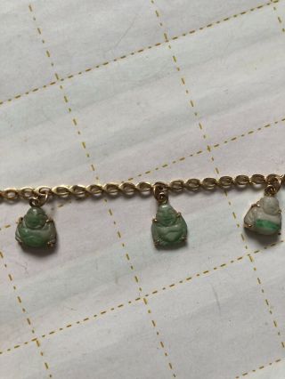 Vintage Carved Green Jade Buddha 375 Gold Bracelet