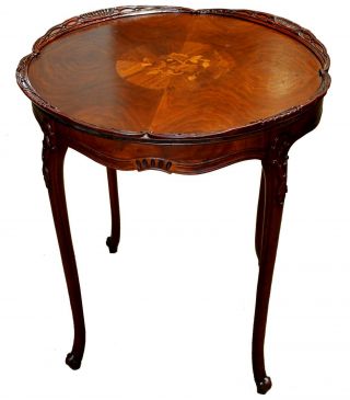 1940s Chippendale Style Mahogany & Satinwood Marquetry Tea Table