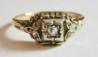 Vintage Art Deco 14k Yellow Gold Old Mine Cut Diamond Ring Size 8.  5