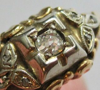 Vintage Art Deco 14K Yellow Gold Old Mine Cut Diamond Ring Size 8.  5 7