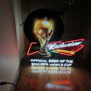 Budweiser Beer Neon Lit Sign Soccer World Cup 2010 World Futbol Fifa Very Rare