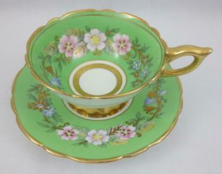 Vintage Royal Stafford England " Garland " - Green Tea Cup And Saucer