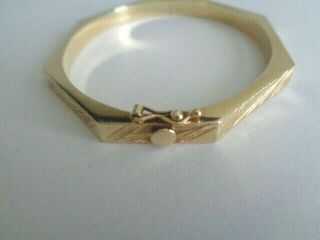 Vintage Etched 14K Yellow Gold Hinged Bangle Bracelet 8.  6g Made in Spain 5