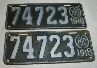 1918 Ohio Un - Restored Vintage License Plate Matched Pair Number 74723
