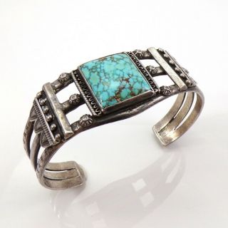 Heavy Vtg Native American Sterling Silver Turquoise Wide Cuff Bracelet Lfh4