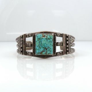 Heavy VTG Native American Sterling Silver Turquoise Wide Cuff Bracelet LFH4 2