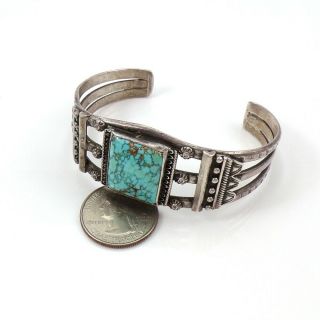 Heavy VTG Native American Sterling Silver Turquoise Wide Cuff Bracelet LFH4 4