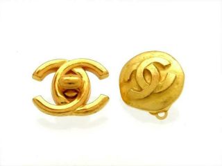 Authentic Vintage Chanel earrings CC logo round ea1363 3