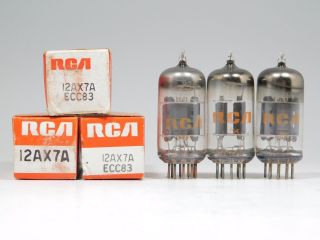 Rca 12ax7a Matched Vintage Tube Trio Gray Plates Round Getter Nos (test 82)