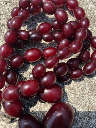 36 Gr Antique Cherry Amber Color Bakelite Faturan Graduated Necklace Beads