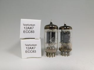 Telefunken 12ax7 Ecc83 Matched Vintage Vacuum Tube Pair Ribbed Plates (test 83)