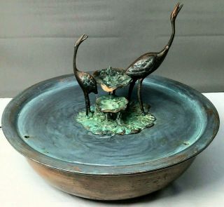 Vtg Storks Art Nouveau Tabletop Fountain Copper - Bronze Sculpture Water Electric