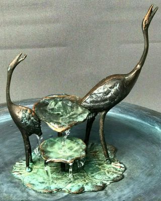 Vtg STORKS Art Nouveau Tabletop Fountain Copper - Bronze Sculpture water electric 2