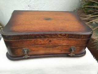 Antique Vintage Wooden Cutlery Canteen Storage Box With Draw & Key