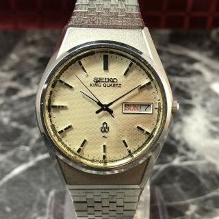Vintage 1977 SEIKO KING Quartz 5856 - 8020 Band Men ' s SS Watch from Japan 2