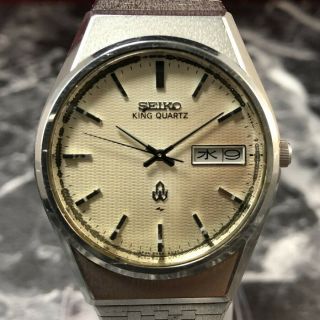 Vintage 1977 SEIKO KING Quartz 5856 - 8020 Band Men ' s SS Watch from Japan 4