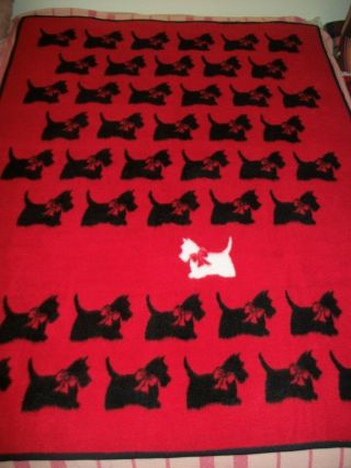 Vtg Biederlack Throw Blanket Scotty Scottish Terrier Red Black 74x56 - Euc Germany
