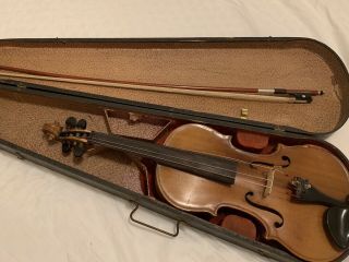 Antique Jackson Guldan 4/4 Violin Made In Usa With Bow And Vintage Coffin Case