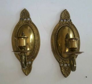 Vintage Brass Candle Holder Wall Sconce Pair Oval 9 "