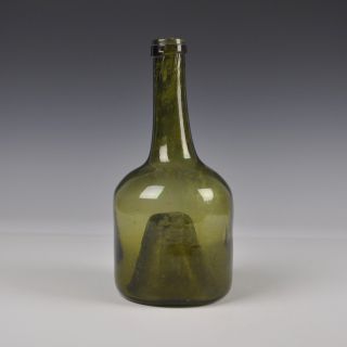 A Wonderful Antique Dutch Green Glass Wine Bottle From The 18th Century