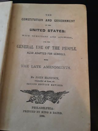RARE 1868 Vintage Book The Constitution & Government of the US by John Hancock 7