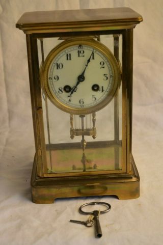 Antique Japy Freres Crystal Regulator Clock Brass Porcelain Dial French Mantle