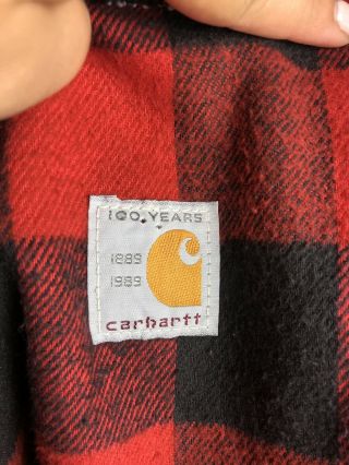 Men ' s Vintage Carhartt 100 Year Anniversary Flannel Lined Denim Jean Jacket Sz M 7