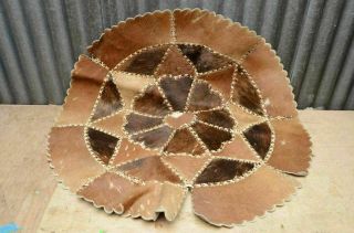 Vintage Cowhide Rug Brown Skin Carpet Leather Round Star Flower Patchwork Hide