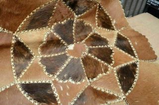 Vintage Cowhide Rug Brown Skin Carpet Leather Round Star Flower Patchwork hide 2