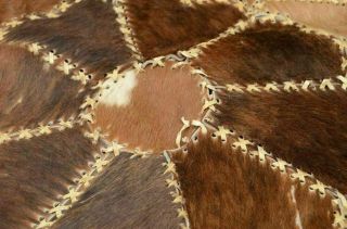 Vintage Cowhide Rug Brown Skin Carpet Leather Round Star Flower Patchwork hide 3