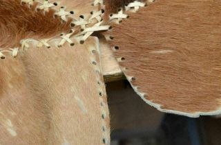 Vintage Cowhide Rug Brown Skin Carpet Leather Round Star Flower Patchwork hide 4