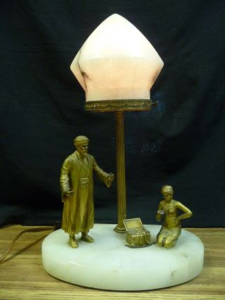 Lovely Antique Art Deco Arab Lamp - Alabaster & Gilt Metal - Rewired