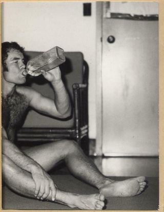 Shirtless Hairy Chest Guy Drinking Vtg Barefoot Photo Bare Feet Gay Int