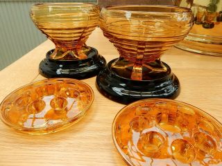 Vintage Art Deco Bagley Amber Glass Florist Floral Frog Vases & Stands 4