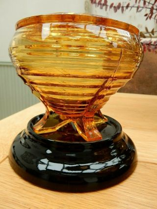 Vintage Art Deco Bagley Amber Glass Florist Floral Frog Vases & Stands 5