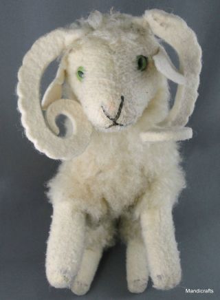 Steiff Wotan Ram Sheep Lamb Wool Plush 22cm 9in 1960s Curled Horns no ID Vintage 2
