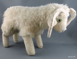 Steiff Wotan Ram Sheep Lamb Wool Plush 22cm 9in 1960s Curled Horns no ID Vintage 3
