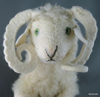 Steiff Wotan Ram Sheep Lamb Wool Plush 22cm 9in 1960s Curled Horns no ID Vintage 5