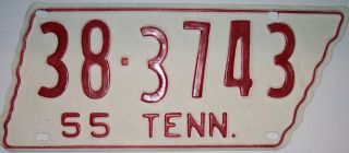 Vintage 1955 Tennessee State Shaped License Plate 38 - 3743