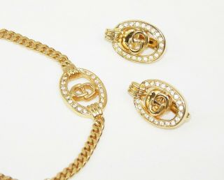 Vintage Christian Dior Clip On Earrings Bracelet Set Cd Logo Rhinestones Germany